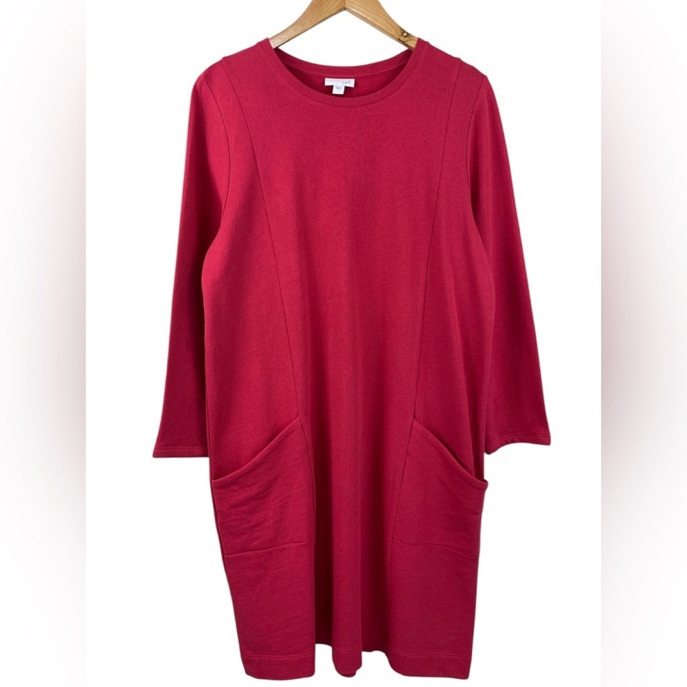 J.Jill Red Cotton Knit Tunic Dress Pockets Long Sleeve Cotton Casual Sz L